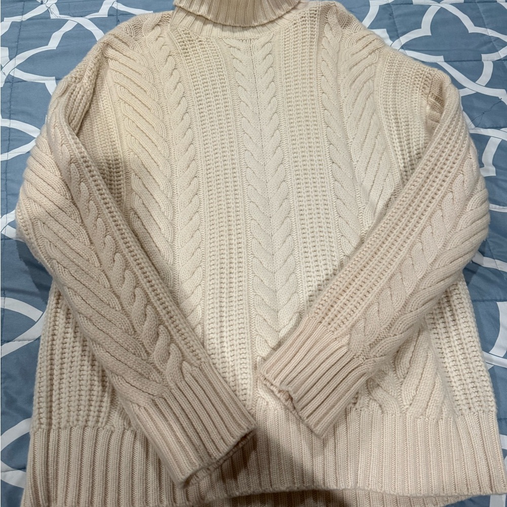 Boss Cream Cable Knit Turtleneck Sweater